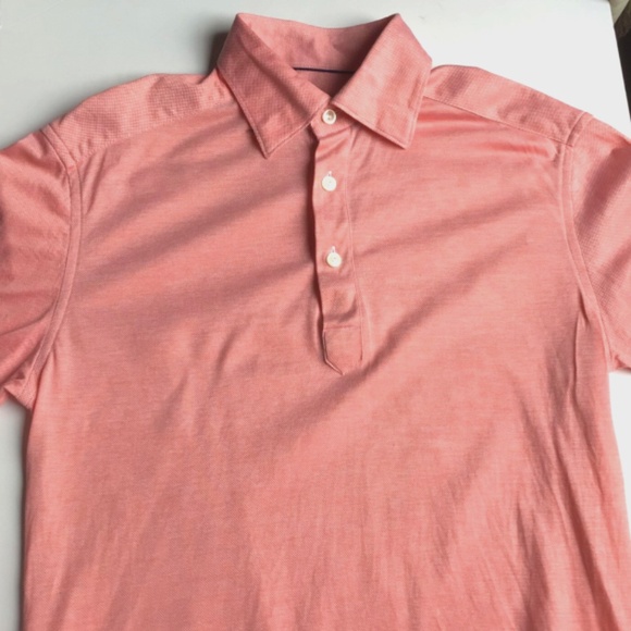 ETON  Slim  solid pinky orange , button down Polo shirt Sz  S  made in Europe - Picture 2 of 8